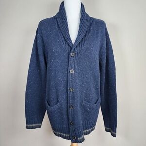 Wool‎ Blend Shawl Cardigan Sweater Womens Large Knit Preppy Hipster Marled Blue